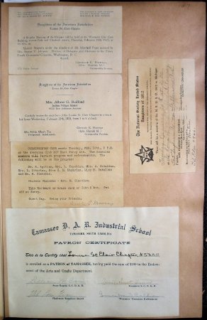 Feb 1925 event annoumcements; Cert from Tamassee DAR Industrial School.